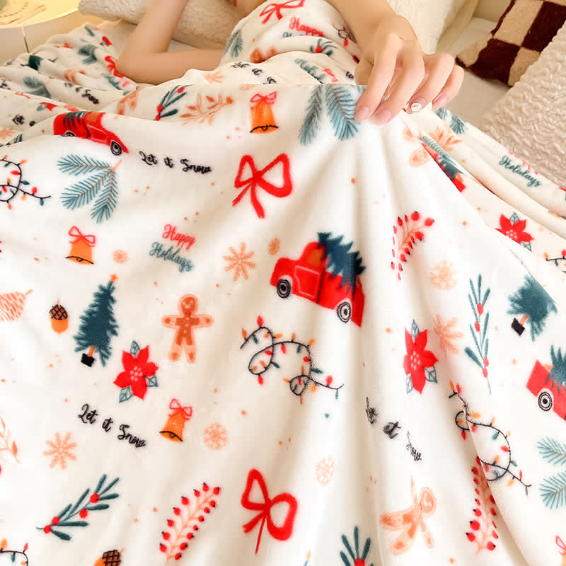 Cream Christmas Truck Bow Tree Throw Blanket - image 8