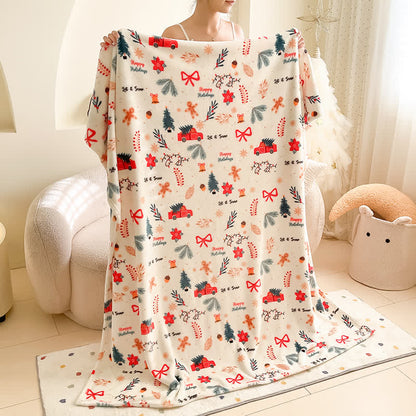 Cream Christmas Truck Bow Tree Throw Blanket - image 5