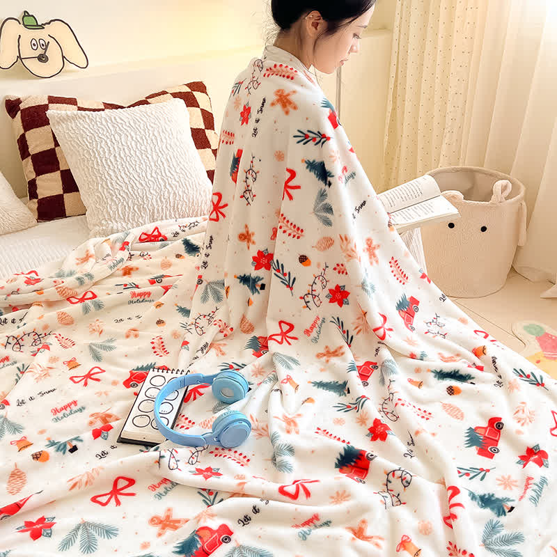 Cream Christmas Truck Bow Tree Throw Blanket - image 3