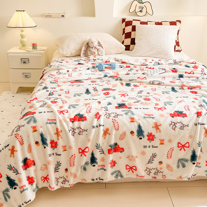 Cream Christmas Truck Bow Tree Throw Blanket - image 1
