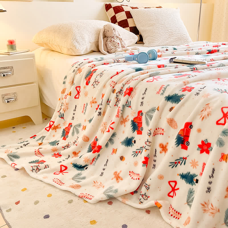Cream Christmas Truck Bow Tree Throw Blanket - White - 79" x 91" - image 0