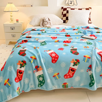 Blue Christmas Stocking Snowflake Throw Blanket - image 1