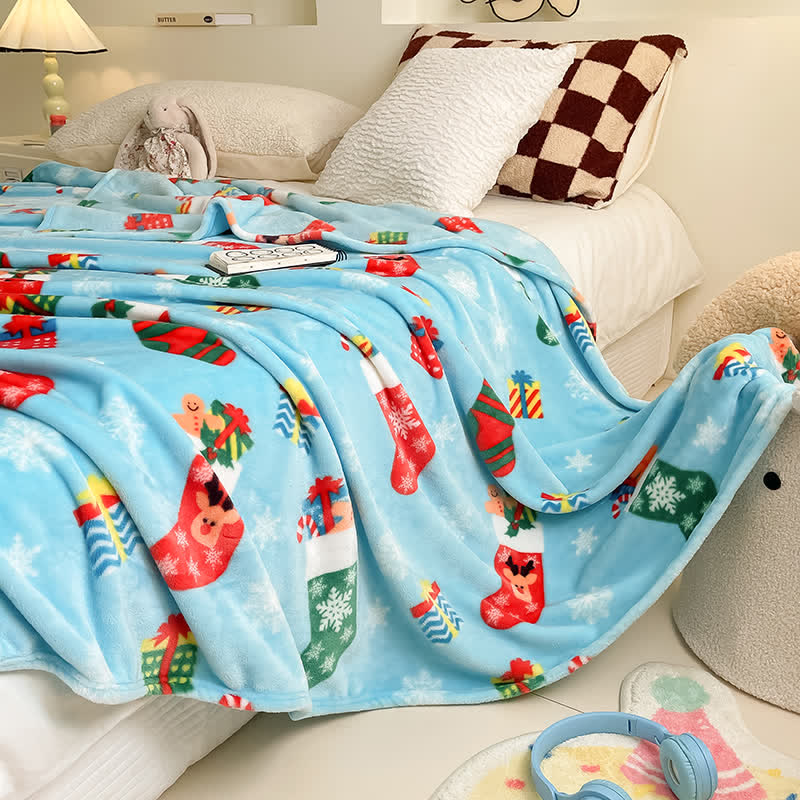 Blue Christmas Stocking Snowflake Throw Blanket - image 7