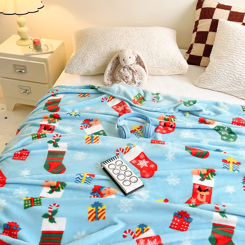Blue Christmas Stocking Snowflake Throw Blanket - image 5