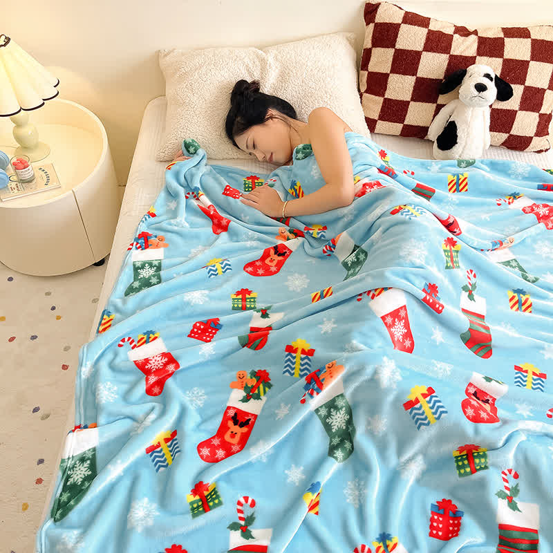 Blue Christmas Stocking Snowflake Throw Blanket - image 2