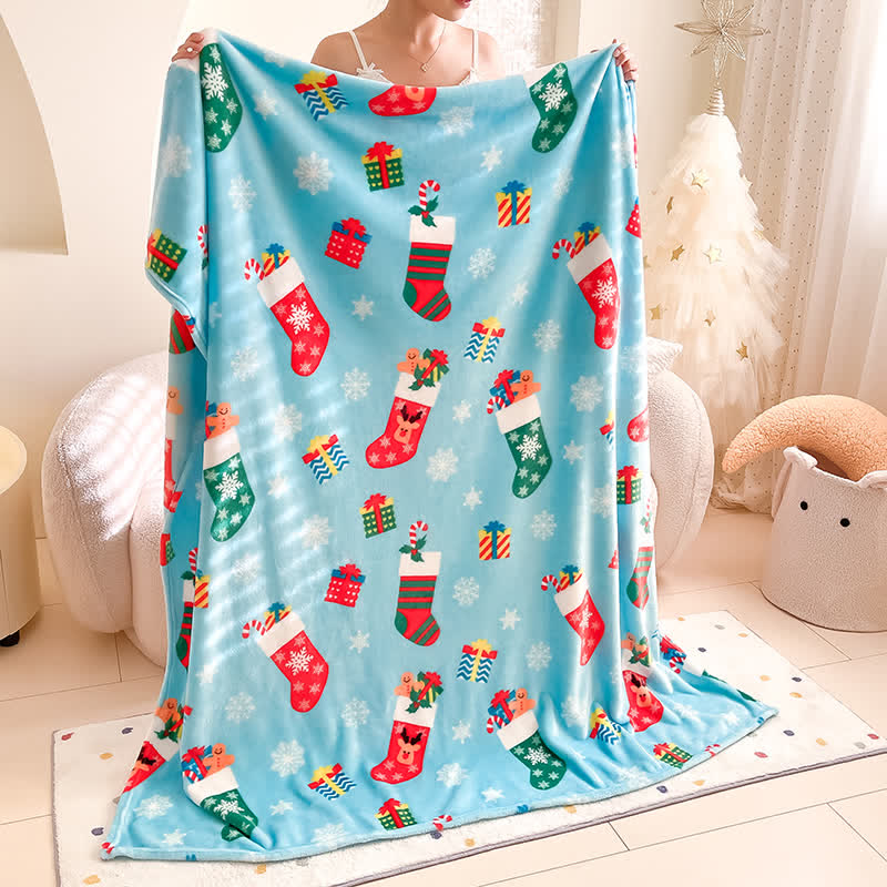 Blue Christmas Stocking Snowflake Throw Blanket - image 6