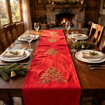 Red Embroidered Christmas Tree Table Runner - image 2