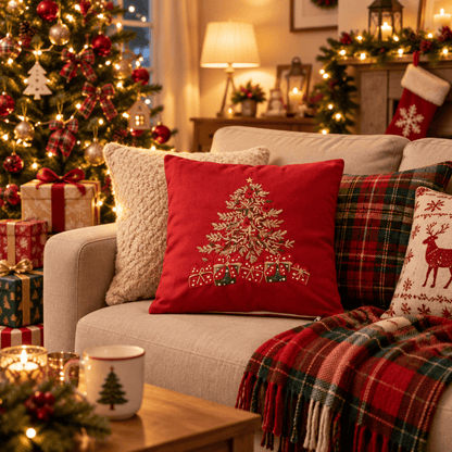Christmas Tree Gift Box Pillow Cover - Red - 16" x 16" - image 0