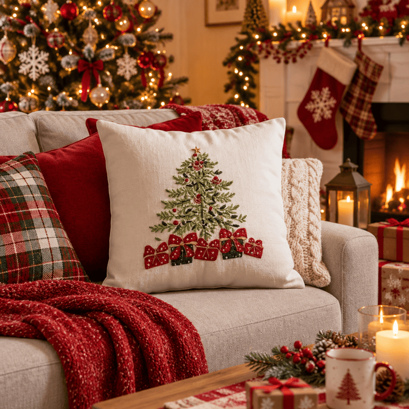 Christmas Tree Gift Box Pillow Cover - Beige - 16" x 16" - image 4
