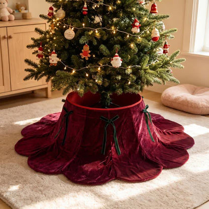Velvet Christmas Tree Collar with Petal Skirt - Wine - 4PCS - 37" Base x 16" Top x 8"H - image 6