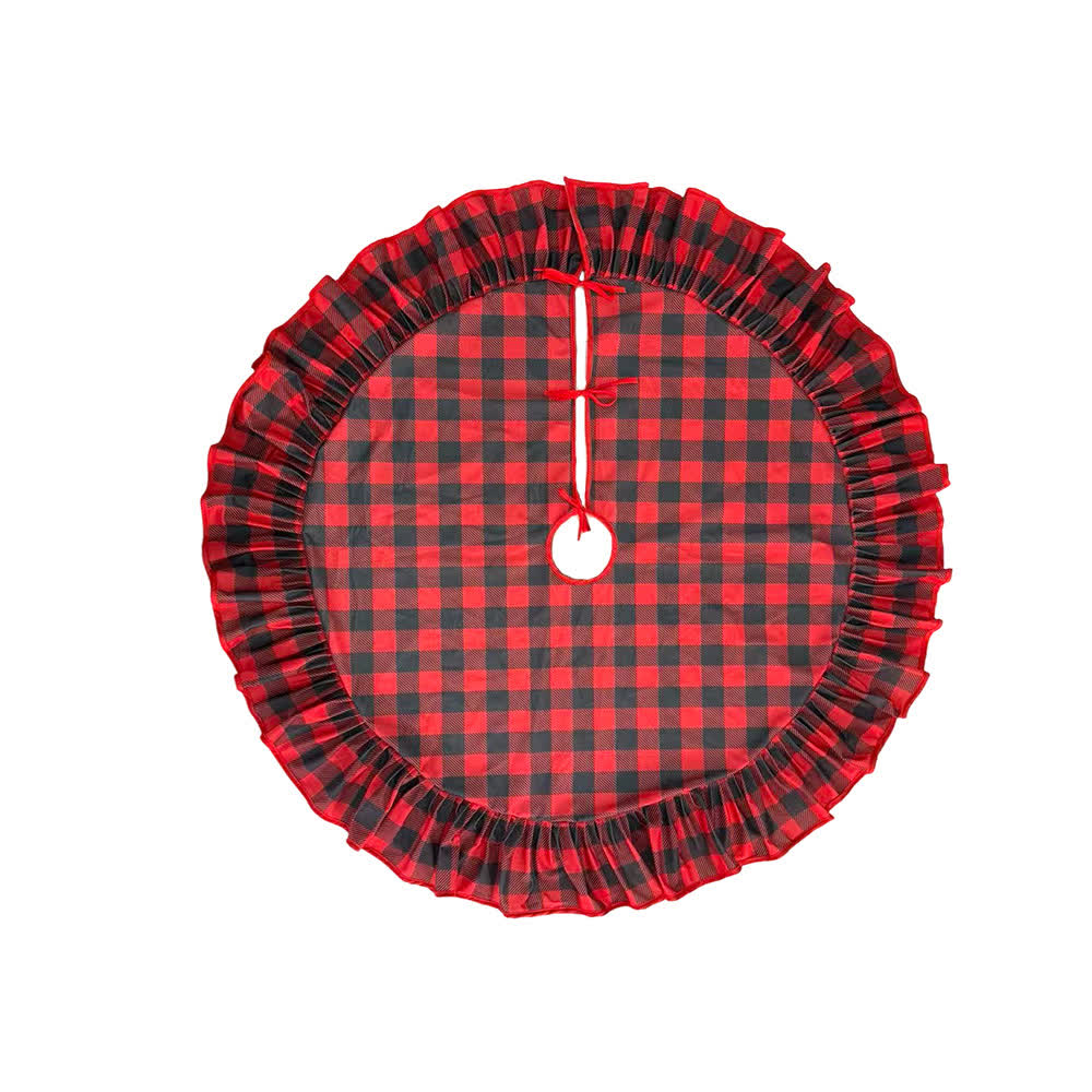 Plaid Christmas Tree Skirt with Ruffled Border - image 3