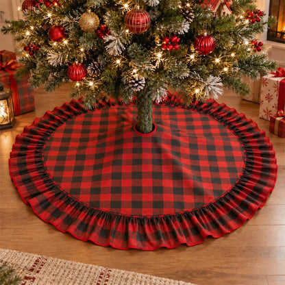 Plaid Christmas Tree Skirt with Ruffled Border - image 1