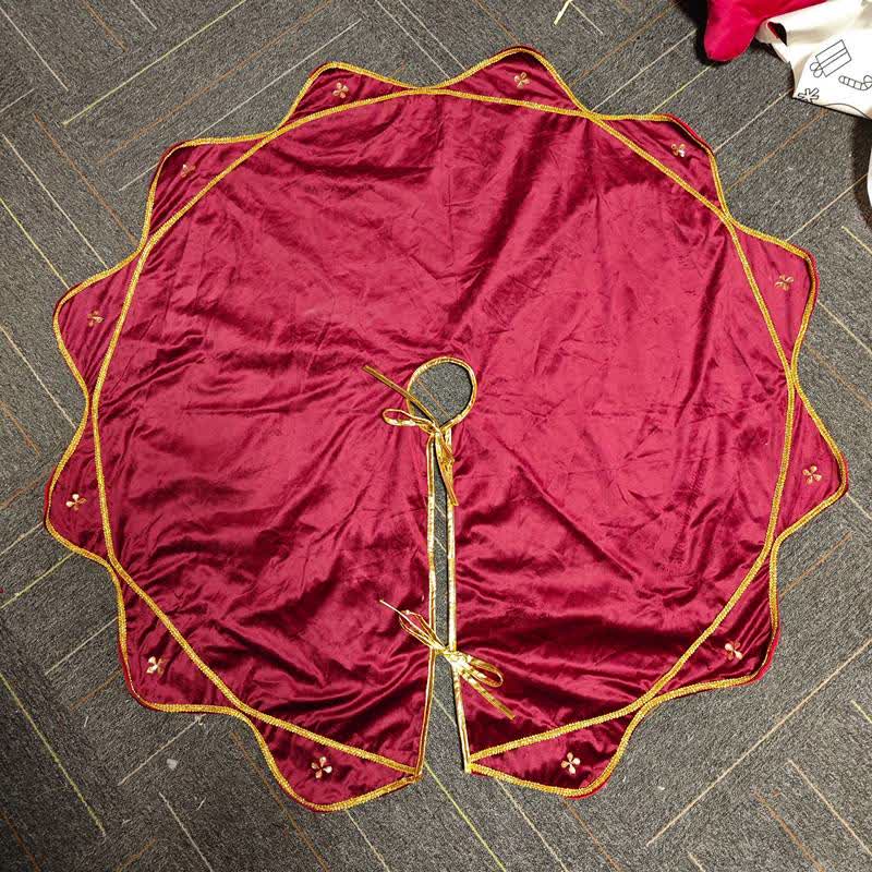 Burgundy Velvet Flower Petal Christmas Tree Skirt - image 2