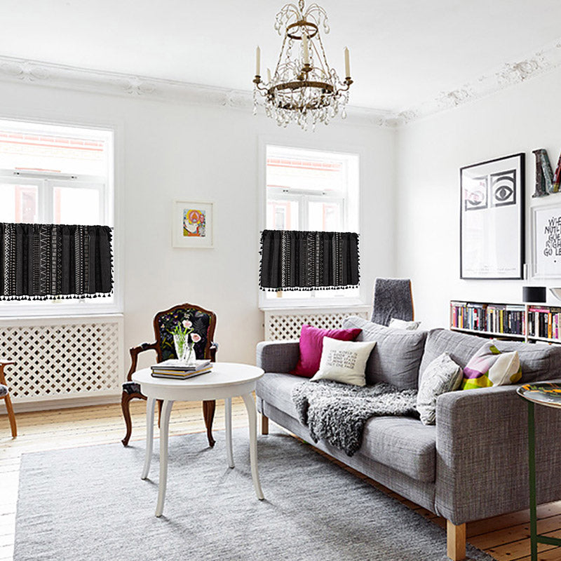 Black White Pattern Tassel Tier Curtain - image 6