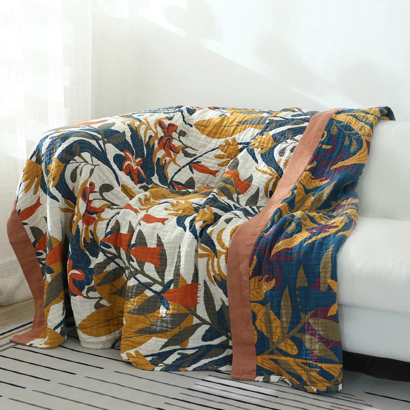 Goldenrod Flower Reversible Cotton Sofa Blanket - As Picture - 90" x 98" - image 0
