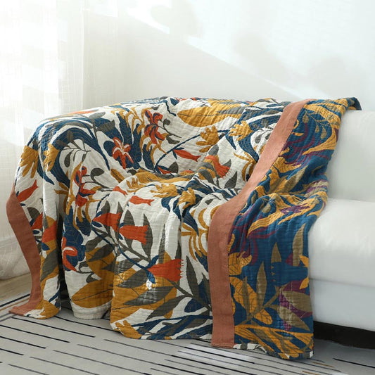 Goldenrod Flower Reversible Cotton Sofa Blanket - As Picture - 90" x 98" - image 0