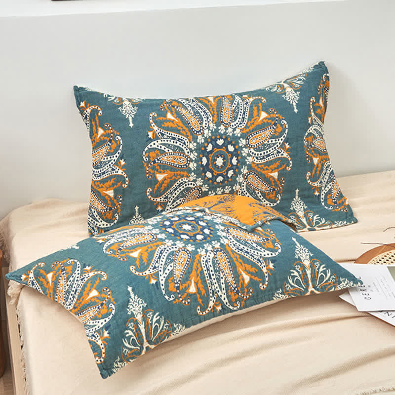 Dark Cyan Flower Pattern Pillow Towel (2PCS) - image 1