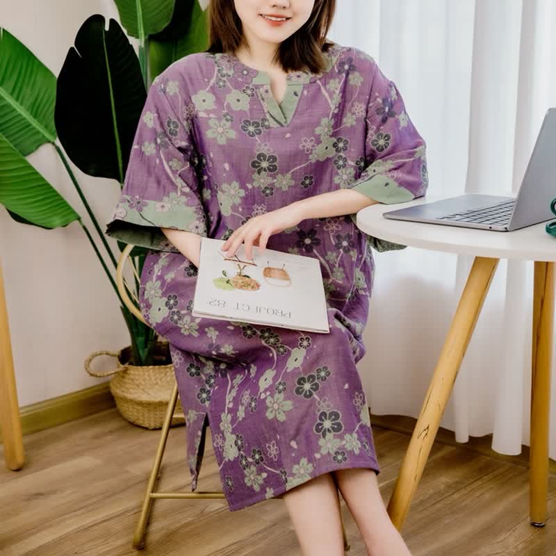 Plum Blossom V-neck Soft Cotton Nightdress - image 1