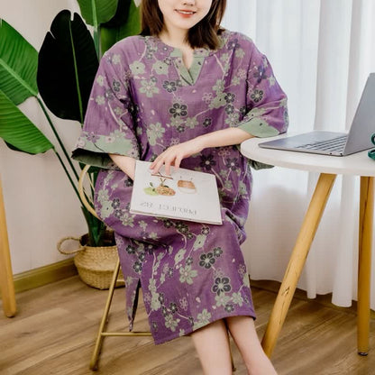 Plum Blossom V-neck Soft Cotton Nightdress - image 1