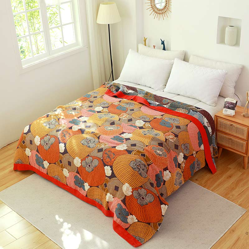 Colorful Persimmon Cotton Gauze Reversible Quilt - Quilt with 2pcs Pillowcases - King - image 0
