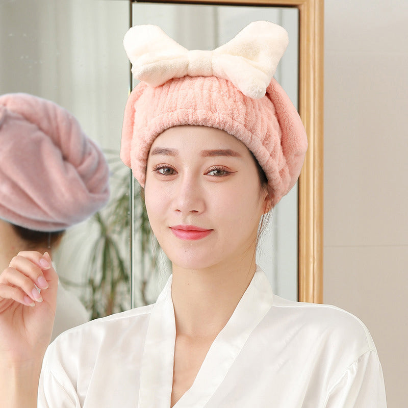 Bowknot Elastic Band Hair Drying Hat - Pink - 27cm x 26cm - image 9