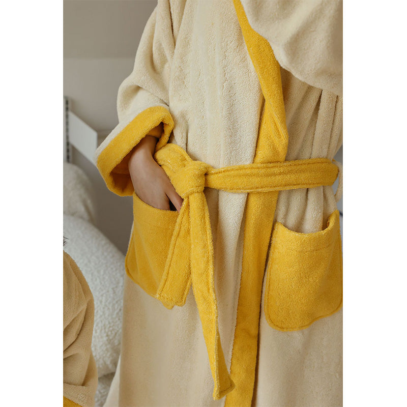 Flower Colorblock Cotton Hooded Bathrobe - image 6