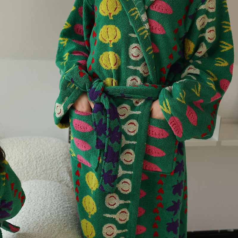 Colorful Vegetable Pattern Cotton Hooded Bathrobe - image 2