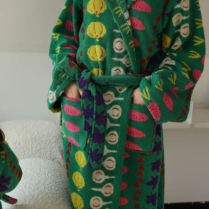 Colorful Vegetable Pattern Cotton Hooded Bathrobe - image 2