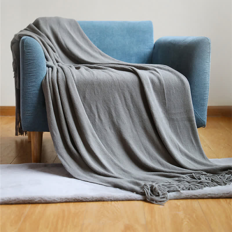 Simple Solid Color Tassel Throw Blanket - Smoke Gray - 51" x 94" - image 13