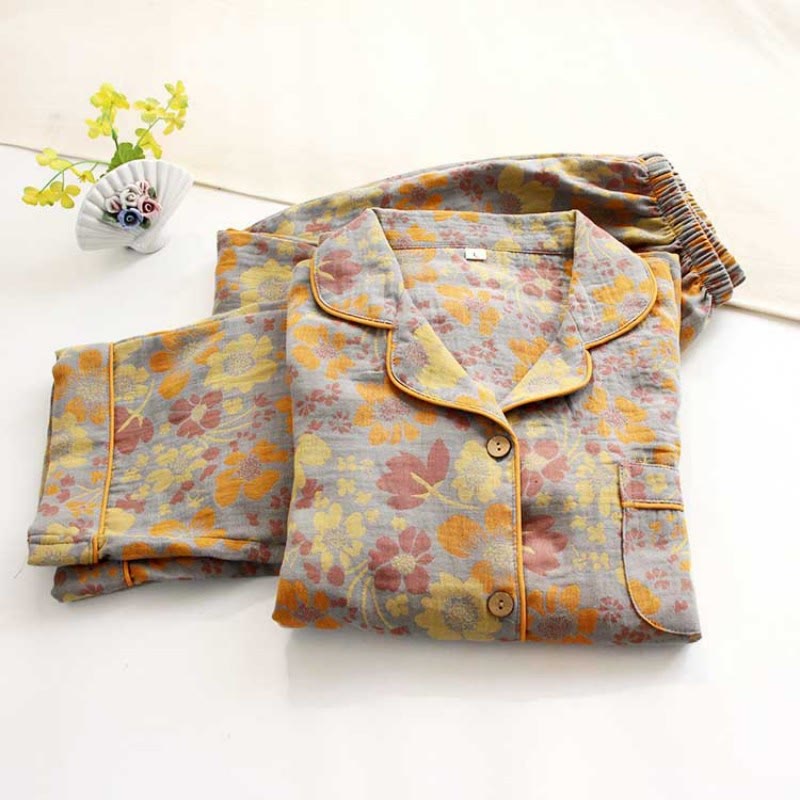 Yellow Daisy Lapel Cotton Loungewear Set - image 1