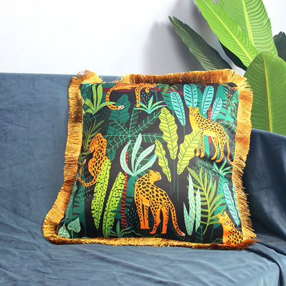 Animal Pattern Tassel Sofa Pillowcase - Leopard #2 - 45cm x 45cm - image 5