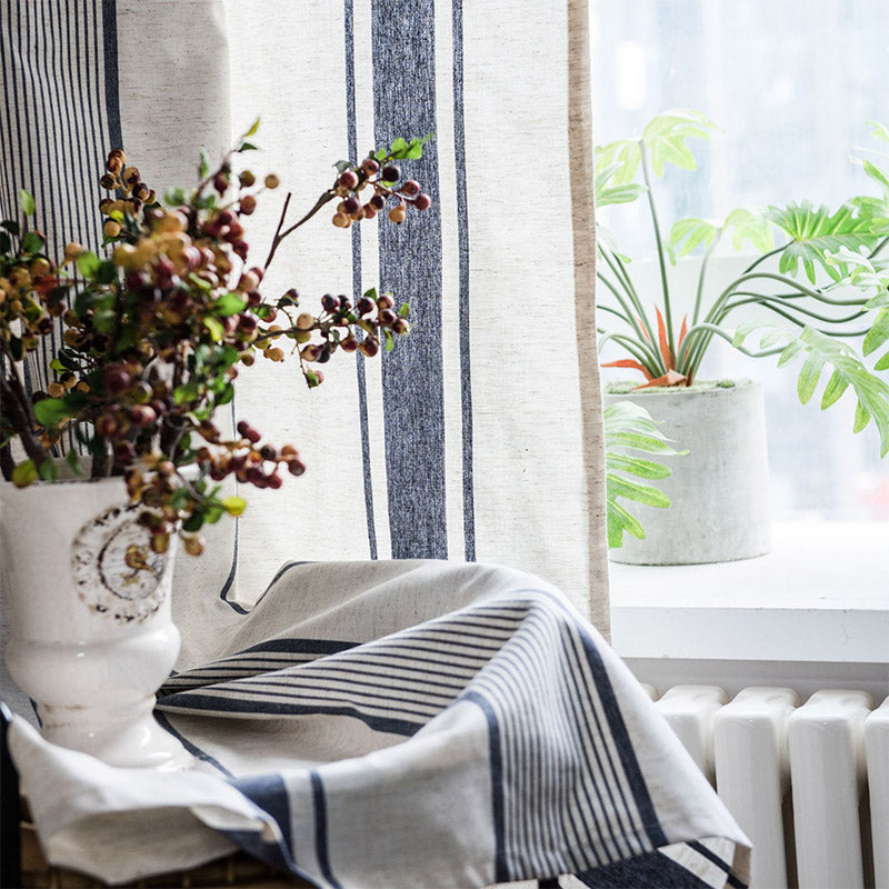 Ownkoti Navy & Beige Striped Semi-Blackout Curtains - image 4