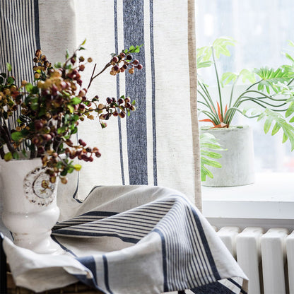 Ownkoti Navy & Beige Striped Semi-Blackout Curtains - image 4