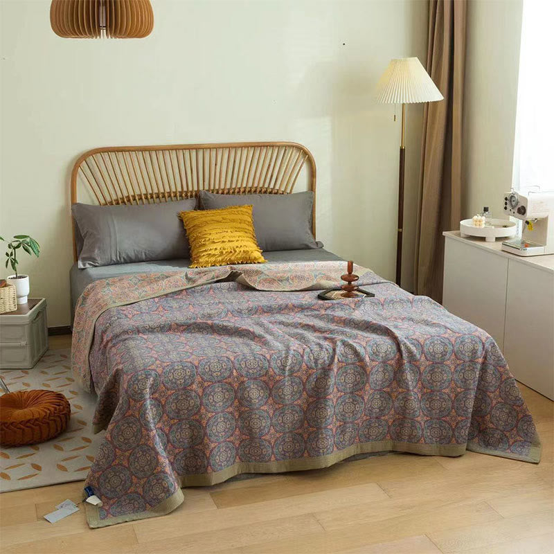 Retro Flower Pattern Cotton Reversible Quilt - Purple - King - image 0