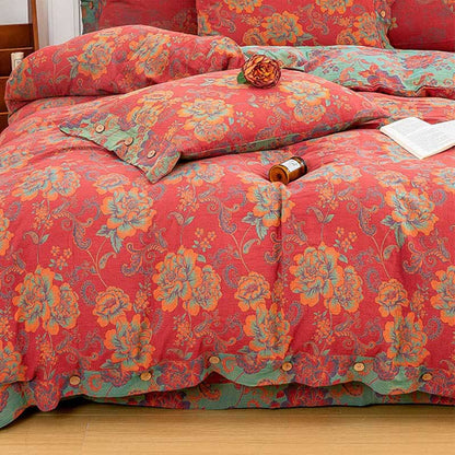 Flower Print Red Cotton Bedding Sets(4PCS) - image 9