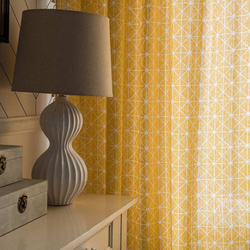 Ownkoti Yellow Plaid Translucent Curtains with Tassels - image 5