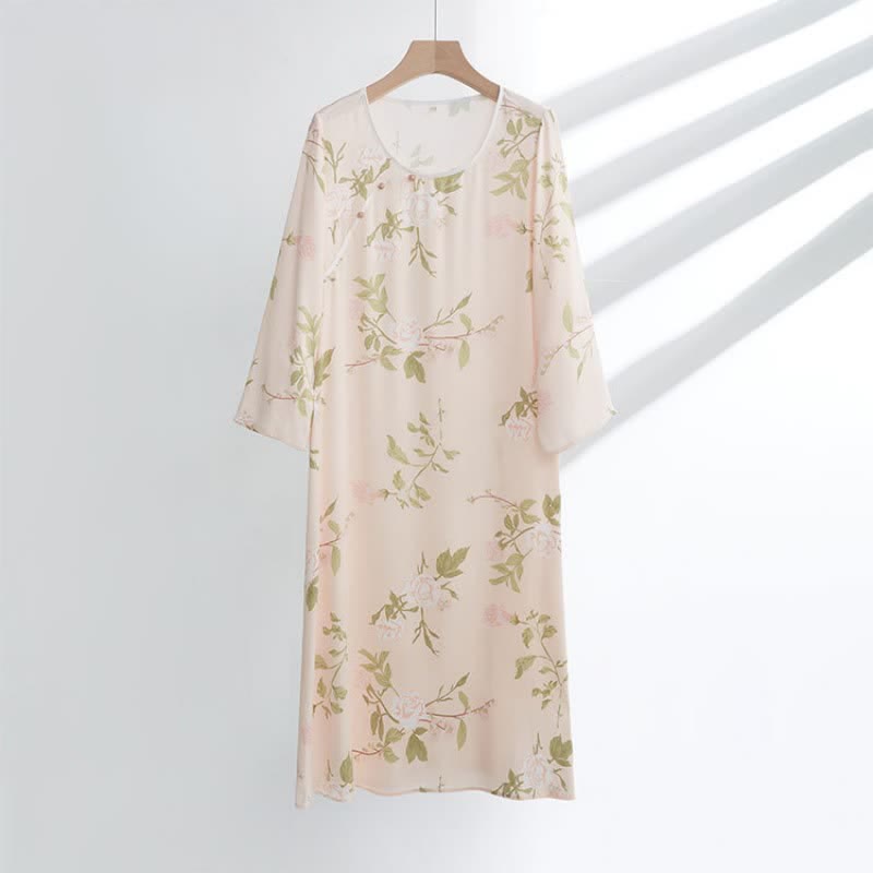 Pink Flower Print Soft Breathable Nightdress - Pink - XL - image 0