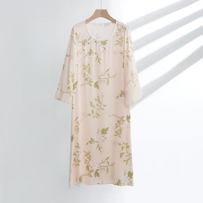 Pink Flower Print Soft Breathable Nightdress - Pink - XL - image 0