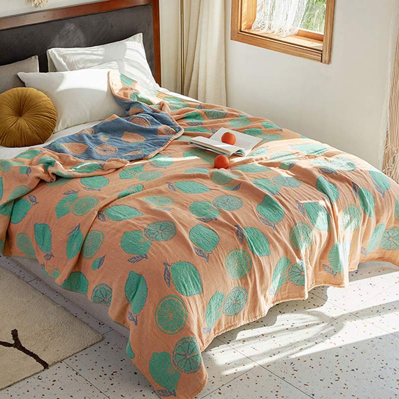 Lemon Pattern Cotton Gauze Reversible Quilt - image 3