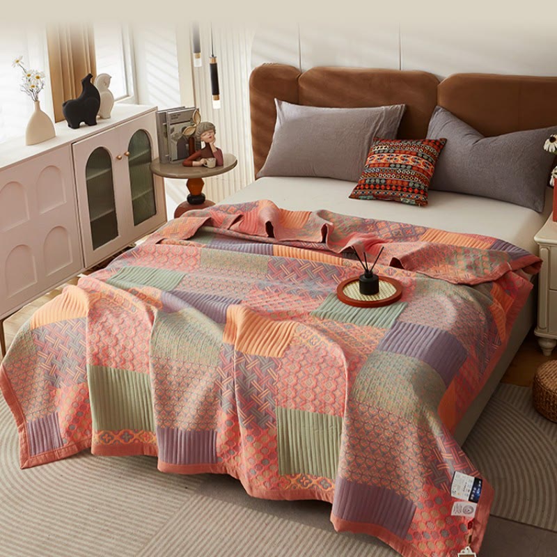 Colorful Square Pattern Cotton Reversible Quilt - image 1