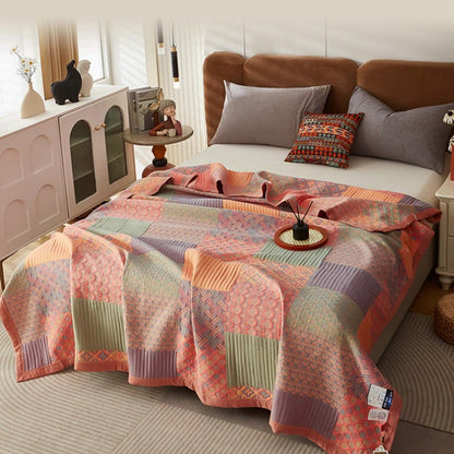 Colorful Square Pattern Cotton Reversible Quilt - image 1