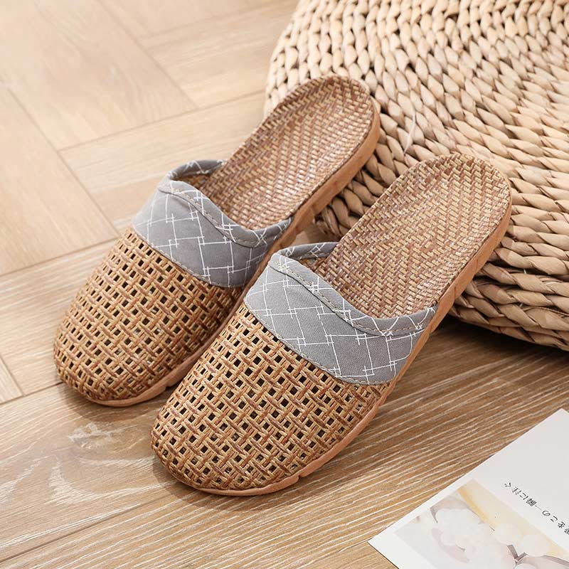 Modern Hollow-out Anti-slip Flax Slippers - Gray - 3XL - image 8