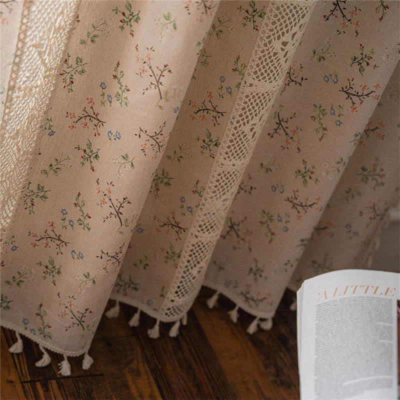 Ownkoti Floral Plaid Splicing Light Filtering Tassel Curtain - image 9