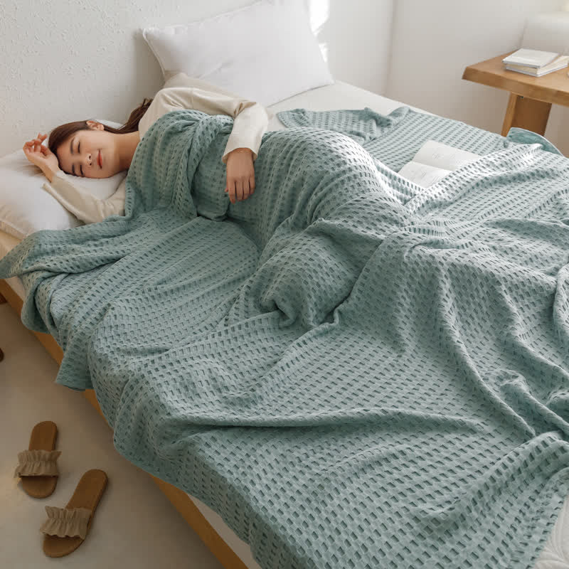 Solid Color Waffle Cotton Reversible Quilt - image 15