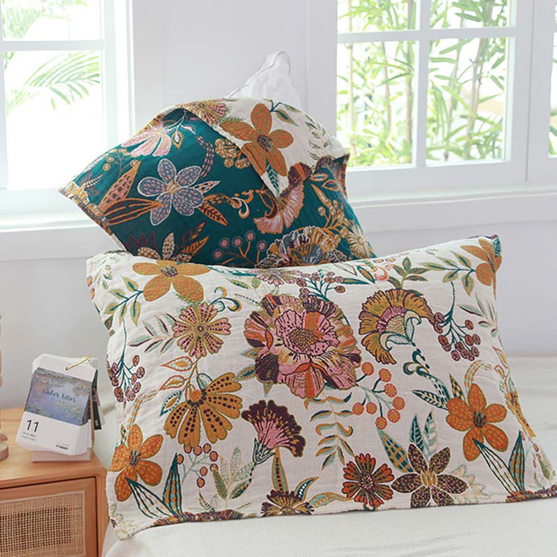 Luxuriant Flower Cotton Gauze Pillow Towel (2PCS) - image 2