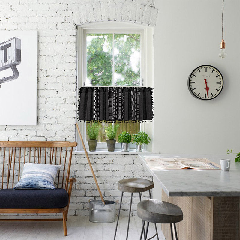 Black White Pattern Tassel Tier Curtain - image 4