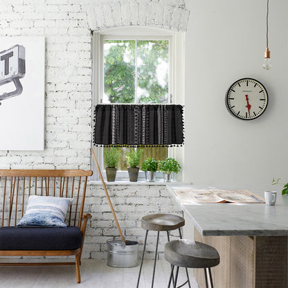 Black White Pattern Tassel Tier Curtain - image 4