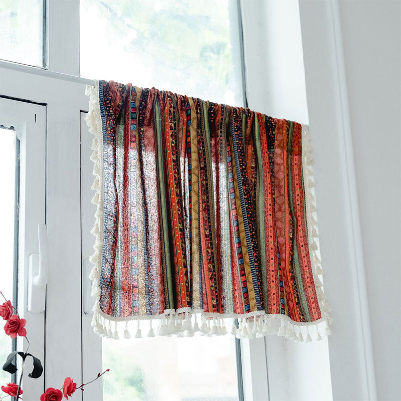 Colorful Plaid Pattern Tassel Tier Curtain - image 1
