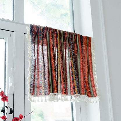 Colorful Plaid Pattern Tassel Tier Curtain - image 1