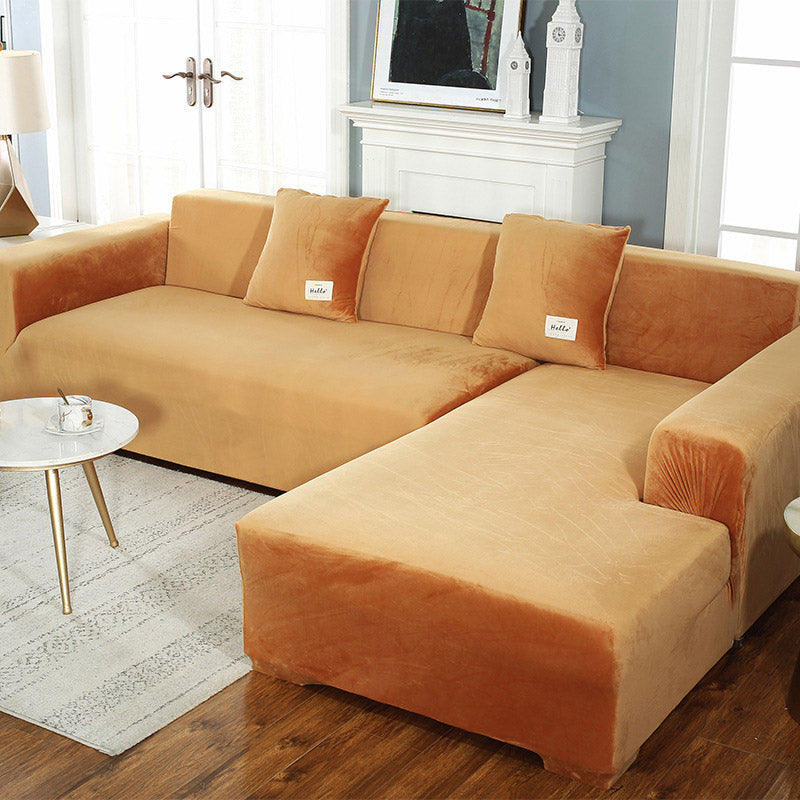 Ownkoti Suede Pure Color Elastic Sofa Cover - Camel - 4-Seater 92" - 118" (235cm - 300 cm) - image 11